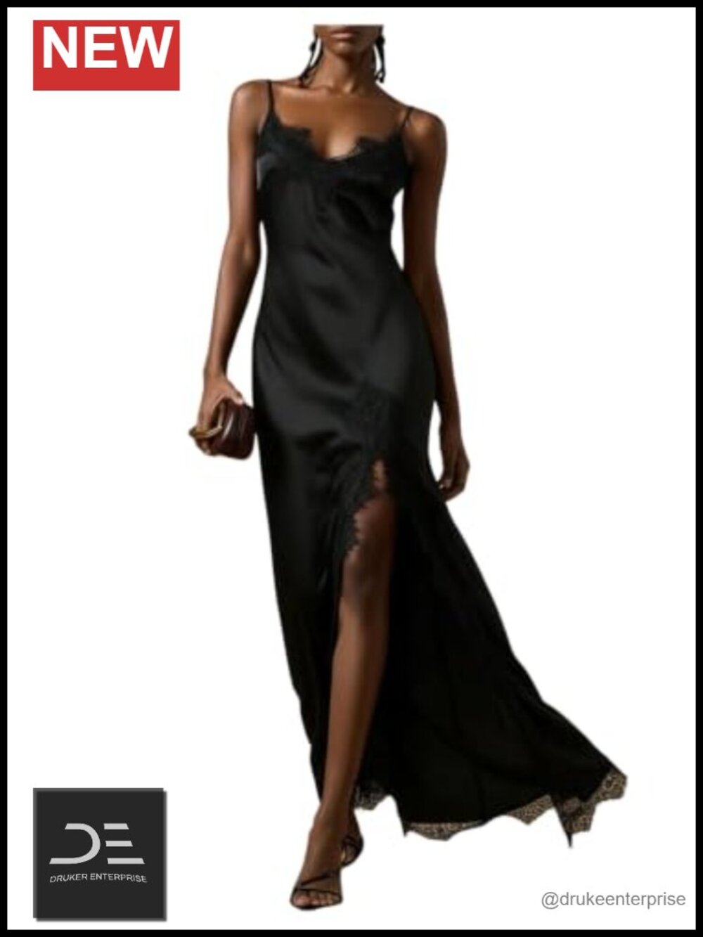Satin Lace Midi Dress Asymmetrical V Neck Sleeveless Tie Back Cocktail